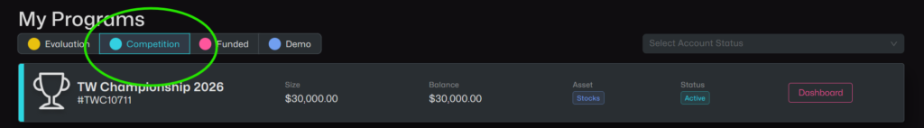 where is my trading world championship account